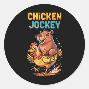 Sticker Rond Chicken Jockey Capybara Amateurs Pixel Art Gamer A