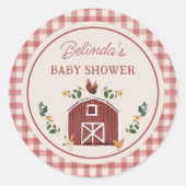 Sticker Rond Chickens Barn Charming Farm Shower Gingham (Devant)