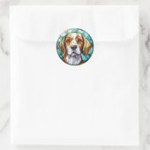 Sticker Rond Chien à col Beagle en verre doux (Sac)