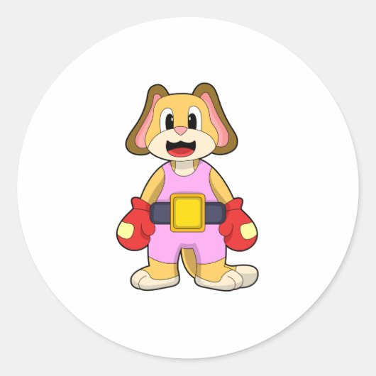Sticker Rond Chien à la boxe avec gants de boxe (Devant)