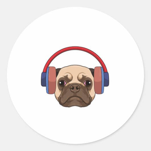 Sticker Rond Chien à la musique avec casque (Devant)