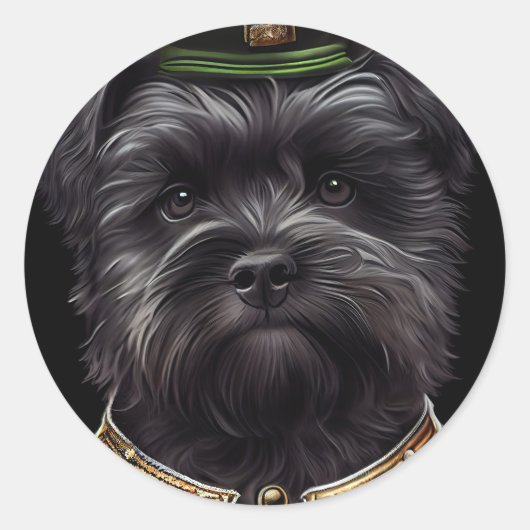 Sticker Rond Chien Affenpinscher en Robe de la Saint Patrick (Devant)