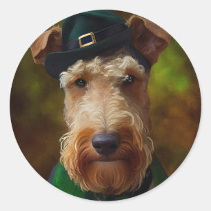 Sticker Rond chien airedale à la St. Patrick's Day