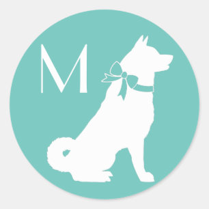 Sticker Rond Chien Akita Puppy