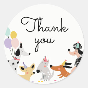Sticker Rond Chien Anniversaire Chien Chiot Pawty Animaux Anima