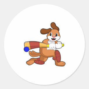 Sticker Rond Chien au cricket avec batte de cricket
