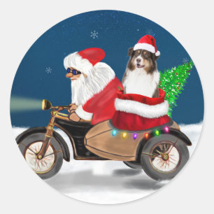 Sticker Rond Chien australien Noël Père Noël