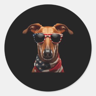 Sticker Rond Chien Azawakh 4 juillet fête de l'indépendance amé