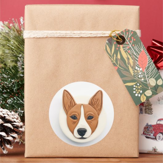 Sticker Rond Chien Basenji Inspiré 3D (vacances)
