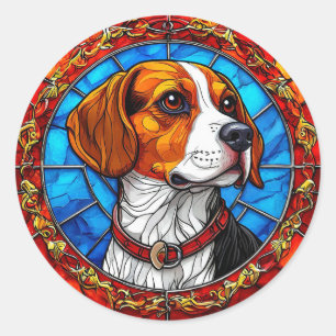 Sticker Rond Chien beagle dans l'art vibrant en verre tendu