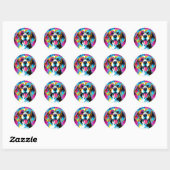 Sticker Rond Chien Beagle dynamique (Feuille)