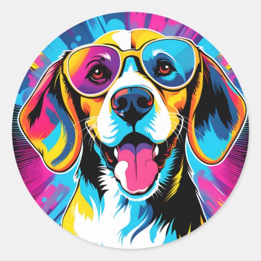 Sticker Rond Chien Beagle dynamique (Devant)