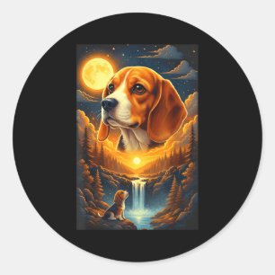 Sticker Rond Chien Beagle hurlant à la lune