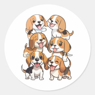 Sticker Rond chien beagle joyeux