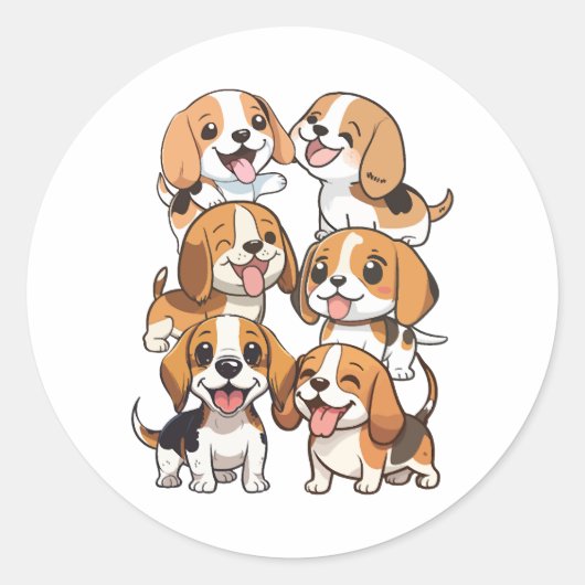 Sticker Rond chien beagle joyeux (Devant)