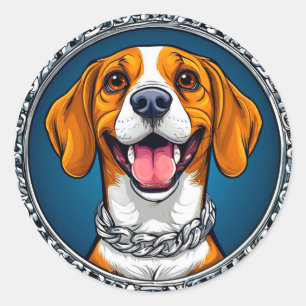 Sticker Rond Chien Beagle mignon