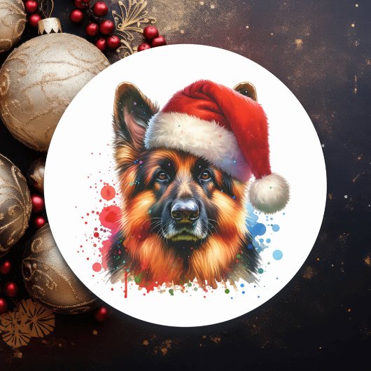 Sticker Rond Chien berger allemand à Noël