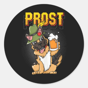 Sticker Rond Chien berger allemand Beer Mug Bavaria Prost Tank 