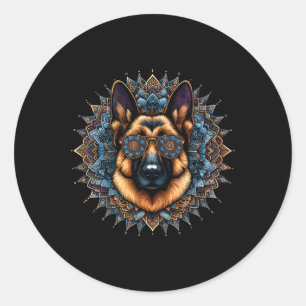 Sticker Rond Chien berger allemand cool Mandala Style Art Chris