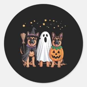 Sticker Rond Chien berger allemand de fantôme de sorcière de fe