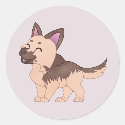 Sticker Rond Chien berger allemand de Kawaii (Devant)