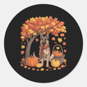 Sticker Rond Chien Berger Allemand Écharpe d'automne Citrouille