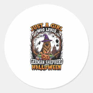 Sticker Rond Chien berger allemand Halloween Chapeau de sorcièr
