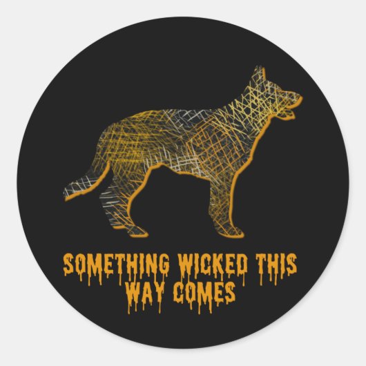 Sticker Rond Chien berger allemand Silhouette Fun Halloween (Devant)