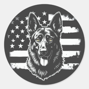 Sticker Rond Chien berger allemand USA Drapeau américain 4 juil