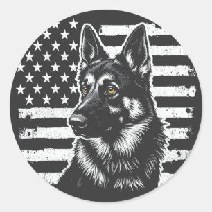 Sticker Rond Chien berger allemand USA Drapeau américain 4 juil