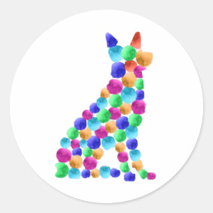 Sticker Rond Chien berger allemand Watercolor paint dot art