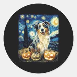 Sticker Rond Chien berger australien mignon Halloween Jack O La