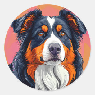 Sticker Rond Chien Berger Australien Race de berger fidèle