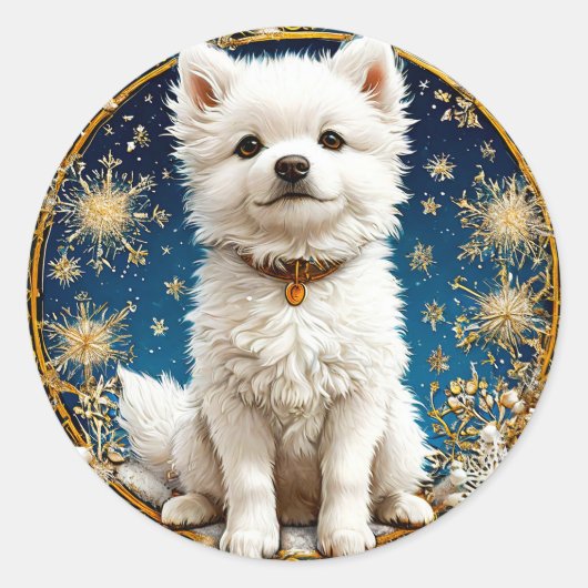 Sticker Rond chien blanc duveteux (Devant)