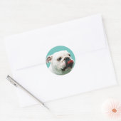 Sticker Rond Chien blanc mignon Bulldog (Enveloppe)