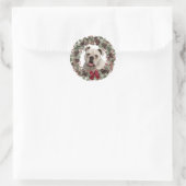 Sticker Rond Chien blanc Pinecone Wreath Noël (Sac)