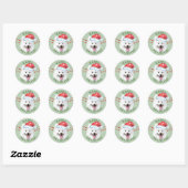 Sticker Rond Chien blanc Samoyé Santa Hat Joyeuses Fêtes (Feuille)