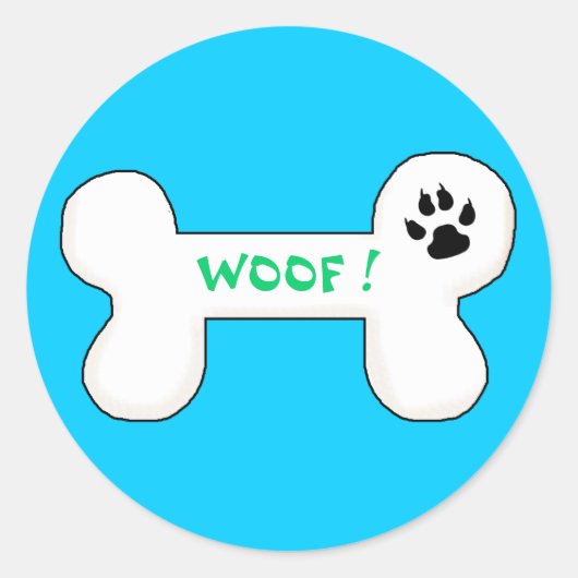 Sticker Rond Chien Bone Woof Funny Pet (Devant)