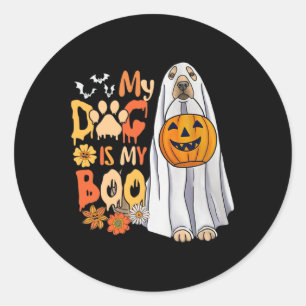 Sticker Rond Chien Boo Halloween mignon Chien Avec Citrouille F