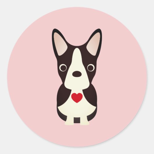 Sticker Rond Chien Boston Terrier Saint-Valentin, Saint-Valenti (Devant)