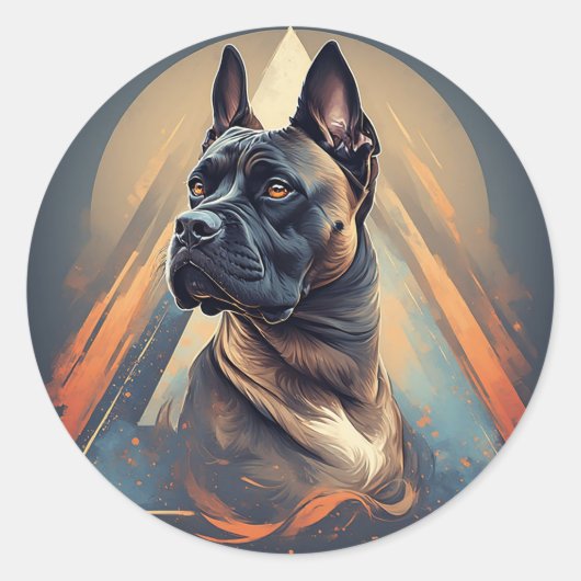 Sticker Rond Chien Boxer avec Fond Géométrique (Devant)