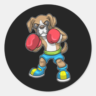 Sticker Rond Chien Boxer Gants De Boxe Boxe Pour Hommes Femmes