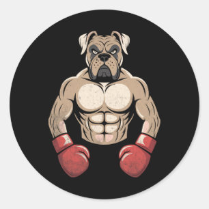 Sticker Rond Chien Boxer Gants de Boxe Chiens de Compagnie Boxe