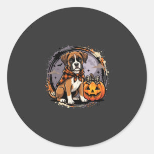 Sticker Rond Chien Boxer Halloween Citrouille Sublimation