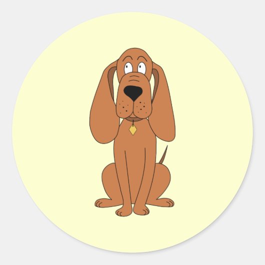 Sticker Rond Chien Brown. Caricature à col moulé. (Devant)