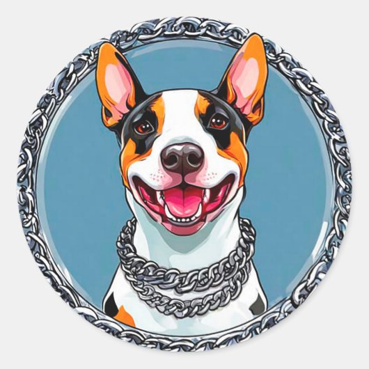 Sticker Rond Chien Bull Terrier mignon (Devant)
