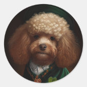 Sticker Rond Chien Caniche en robe de la Saint-Patrick (Devant)