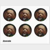 Sticker Rond Chien Caniche en robe de la Saint-Patrick (Feuille)
