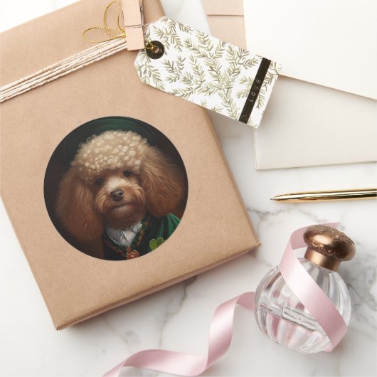 Sticker Rond Chien Caniche en robe de la Saint-Patrick (Cadeaux)