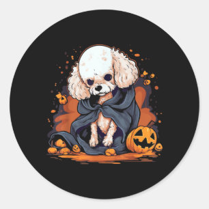 Sticker Rond Chien Caniche Halloween
